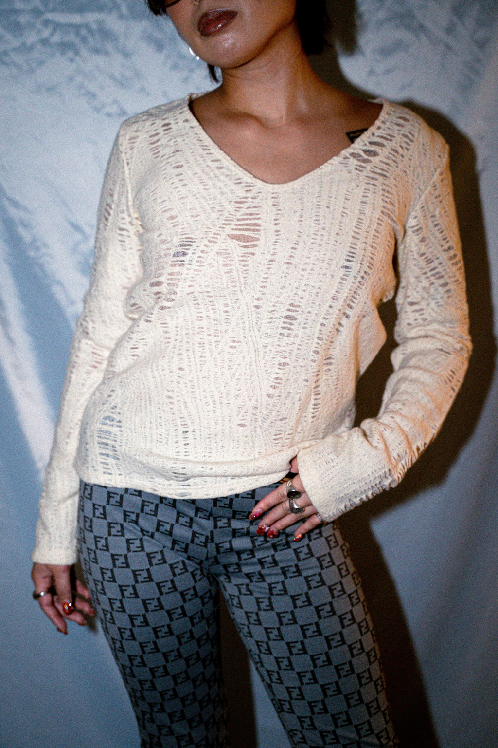 GIANNI VERSACE LONG SLEEVE RIPPED TOP