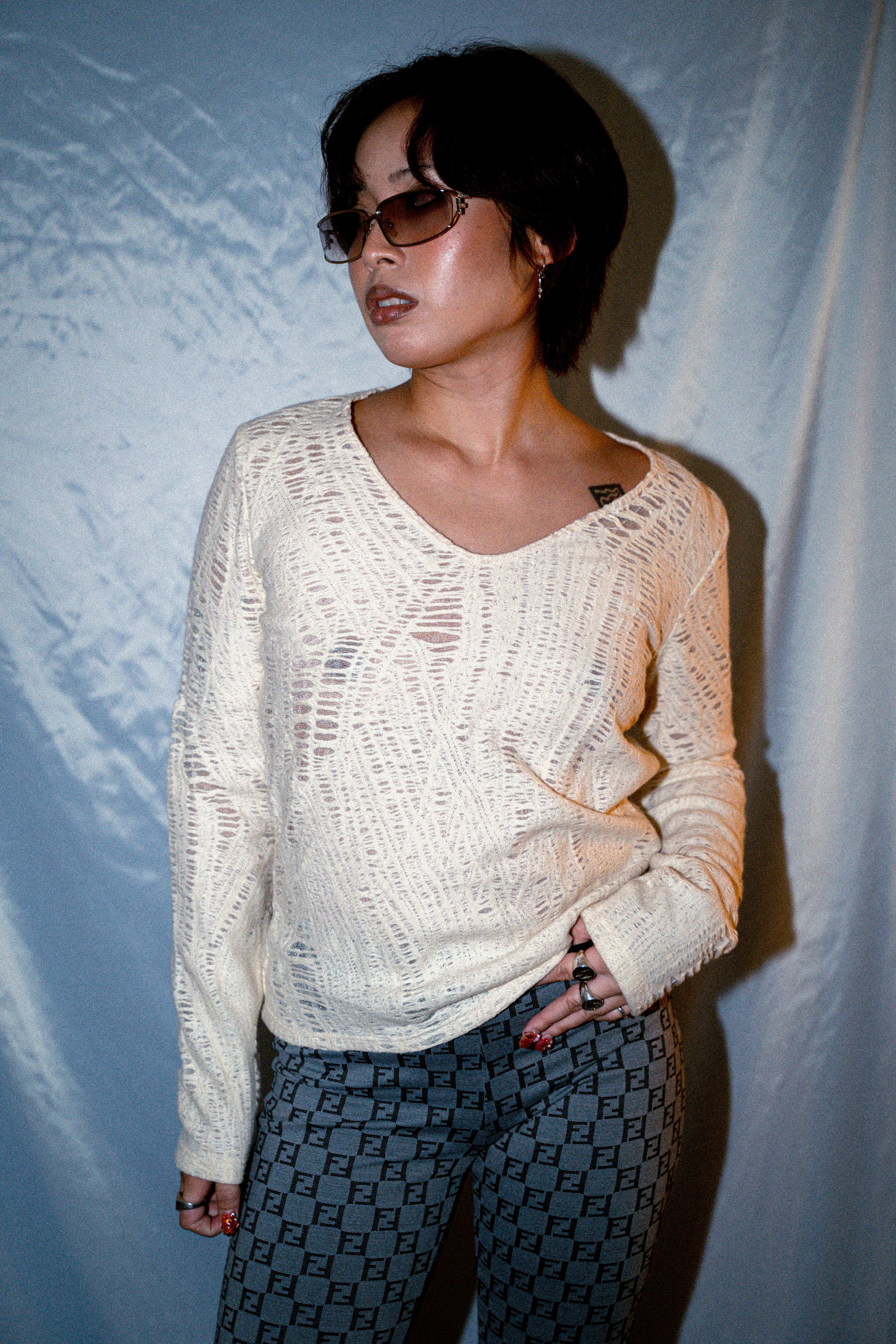 GIANNI VERSACE LONG SLEEVE RIPPED TOP