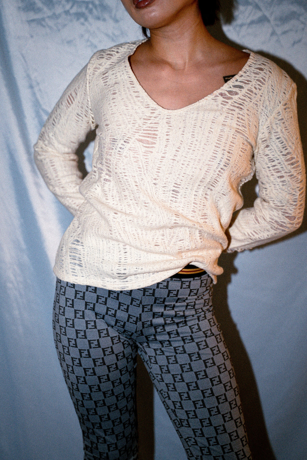 GIANNI VERSACE LONG SLEEVE RIPPED TOP