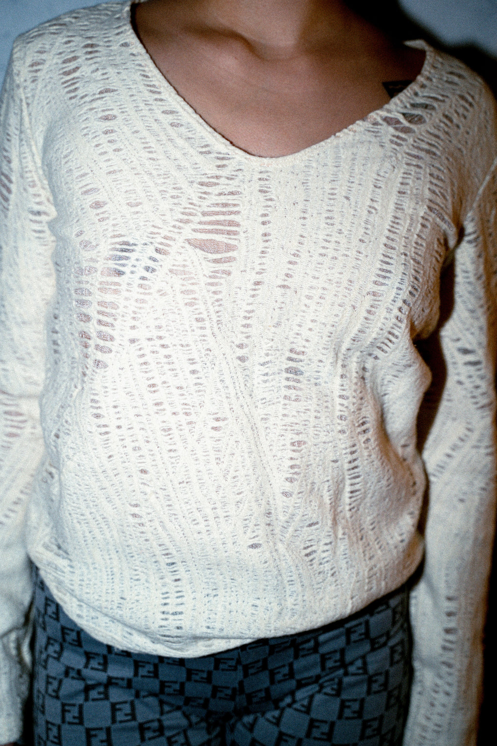 GIANNI VERSACE LONG SLEEVE RIPPED TOP