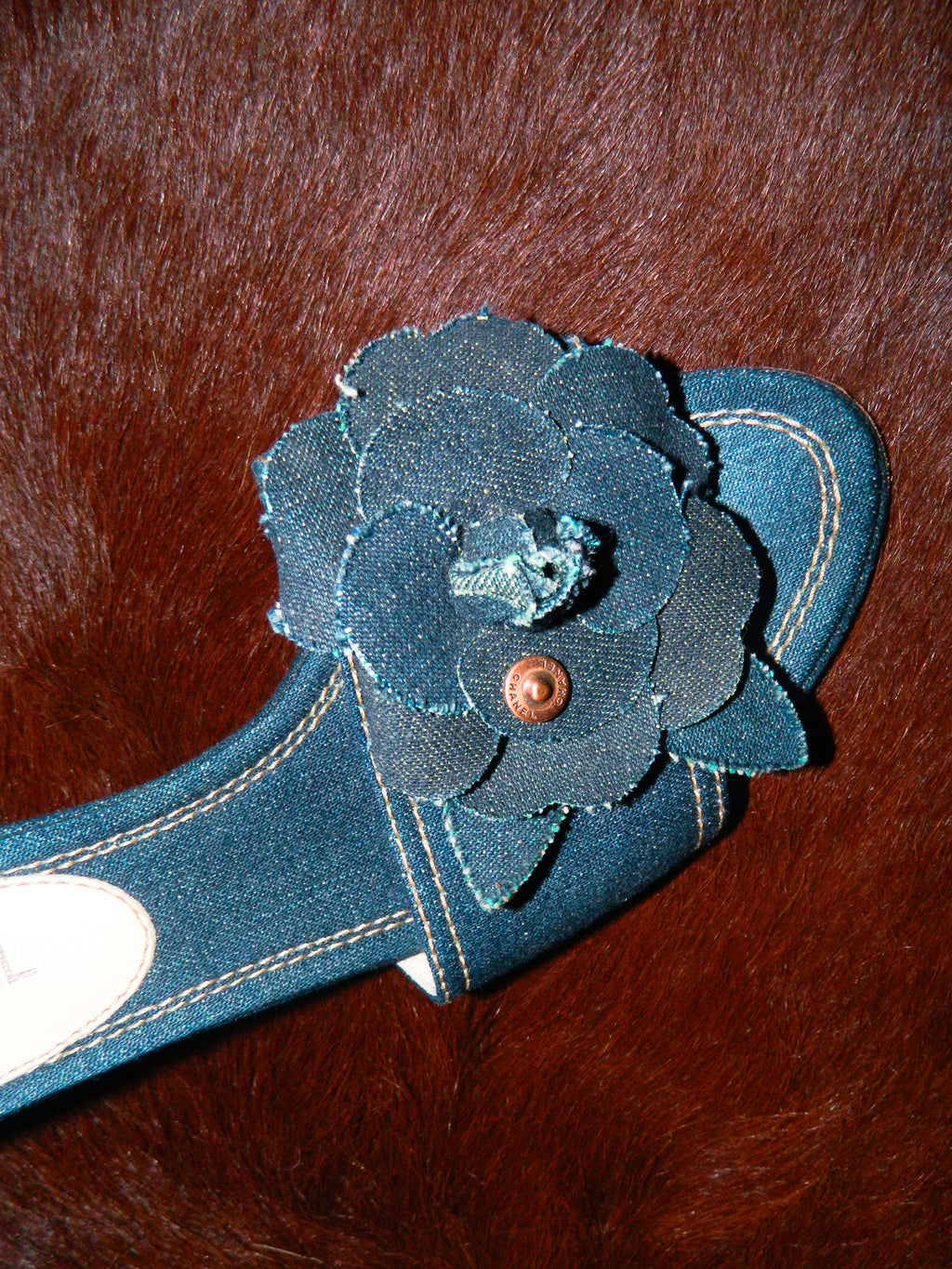 CHANEL 2007 CAMELIA DENIM HEELS
