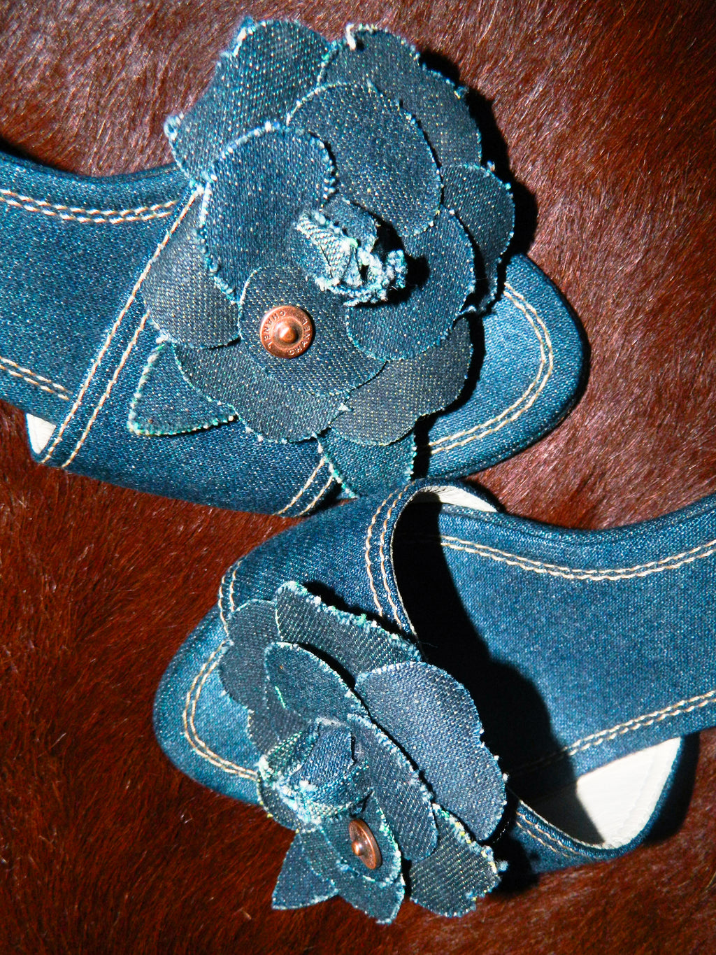 CHANEL 2007 CAMELIA DENIM HEELS