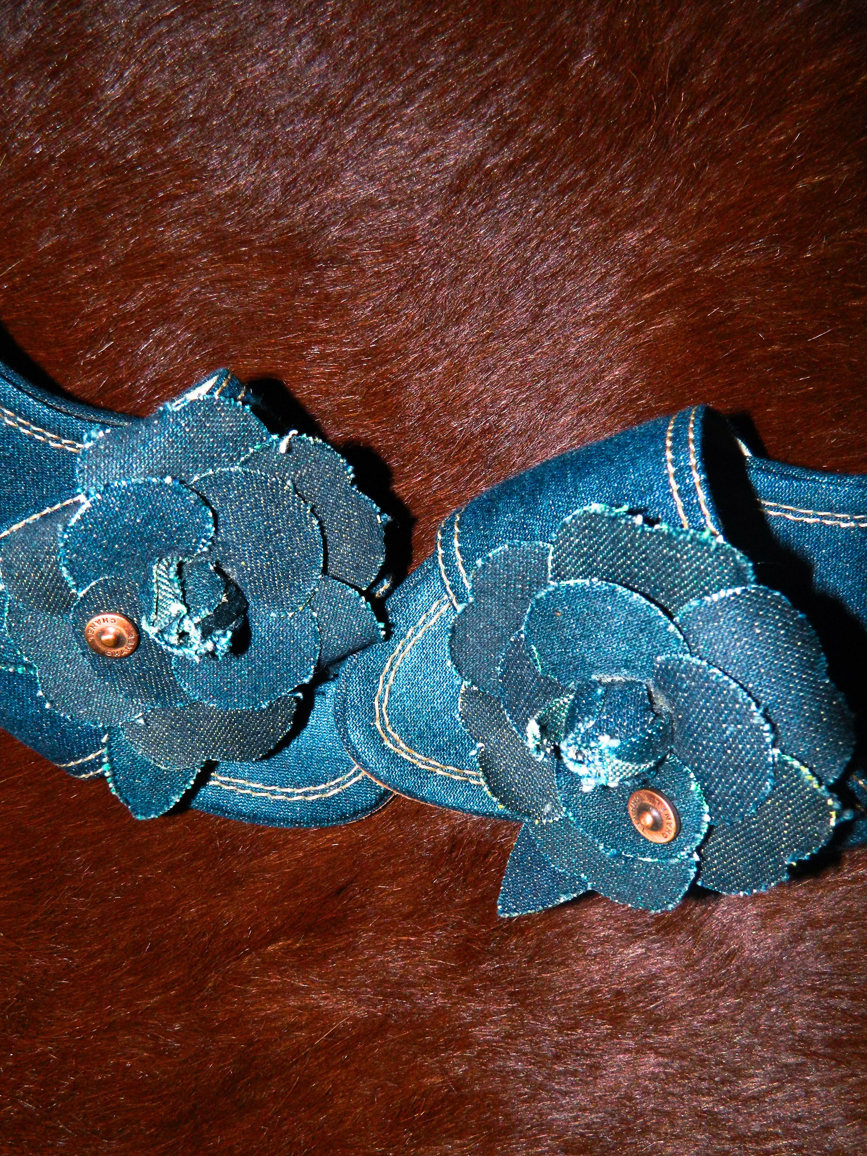 CHANEL 2007 CAMELIA DENIM HEELS