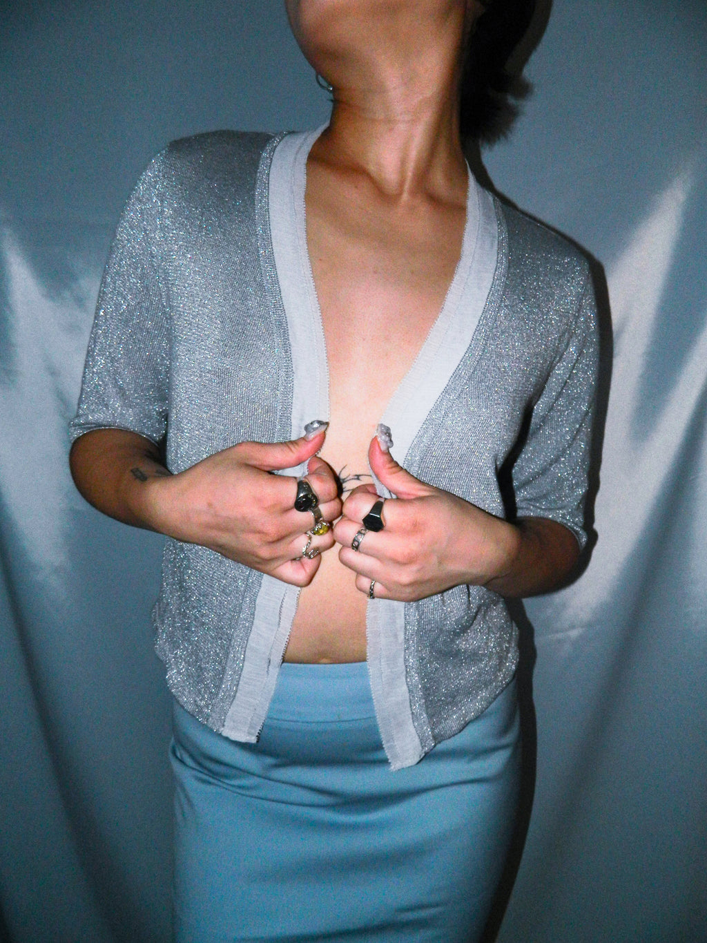 VERA WANG SILVER CARDIGAN