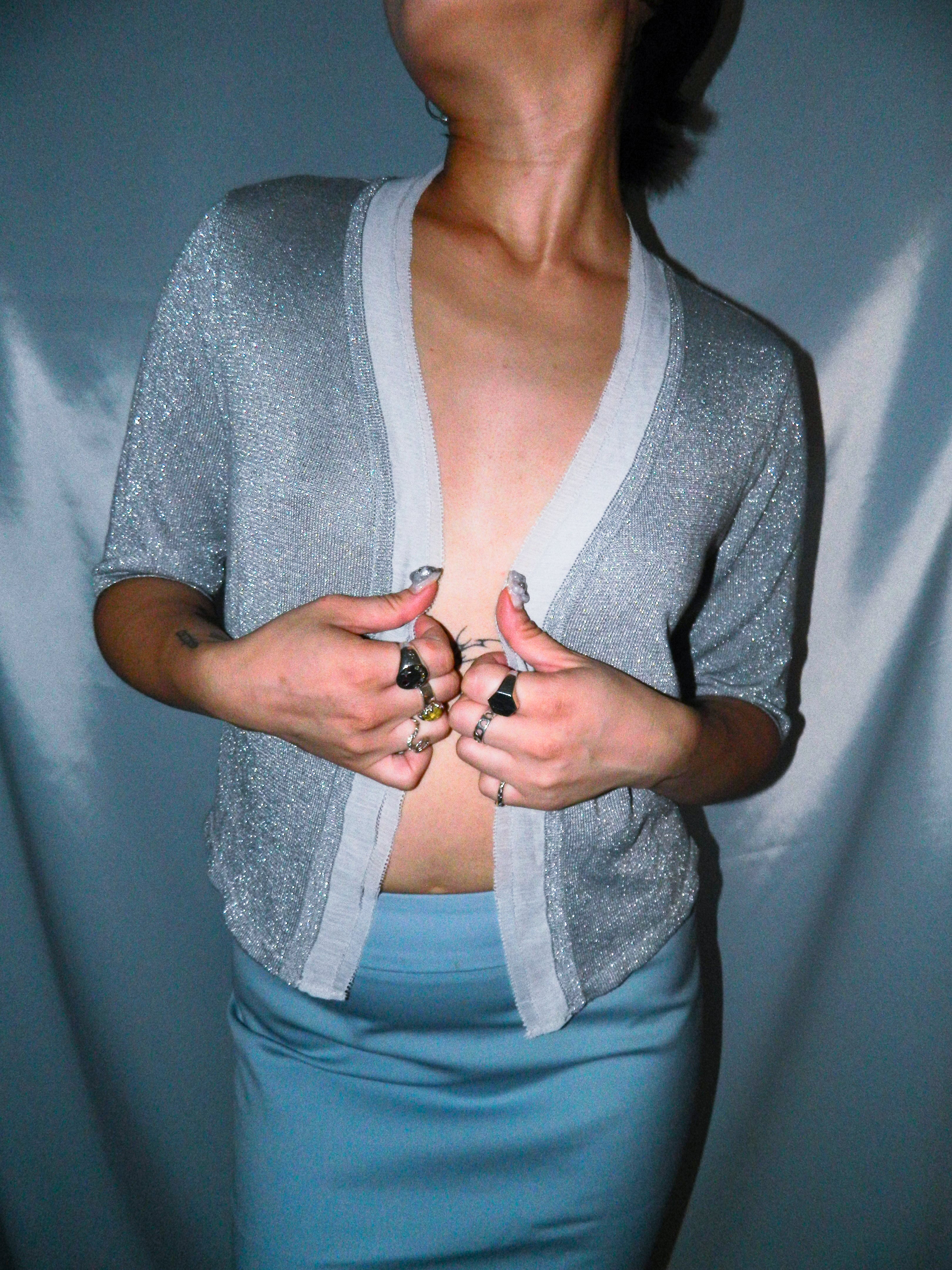 VERA WANG SILVER CARDIGAN