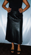 DKNY BLACK LEATHER HI-LOW SKIRT