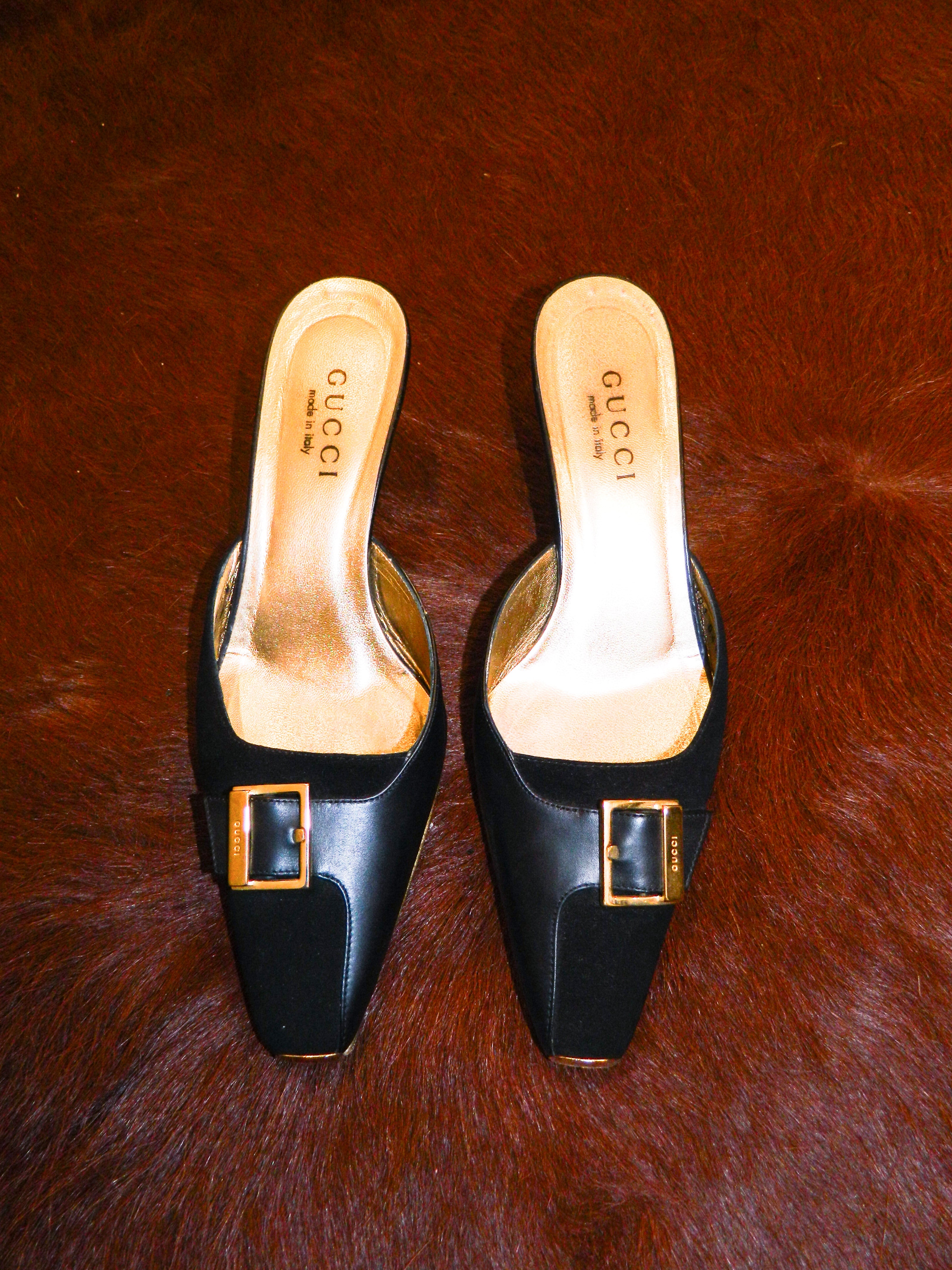 Gucci Black & Gold Mules