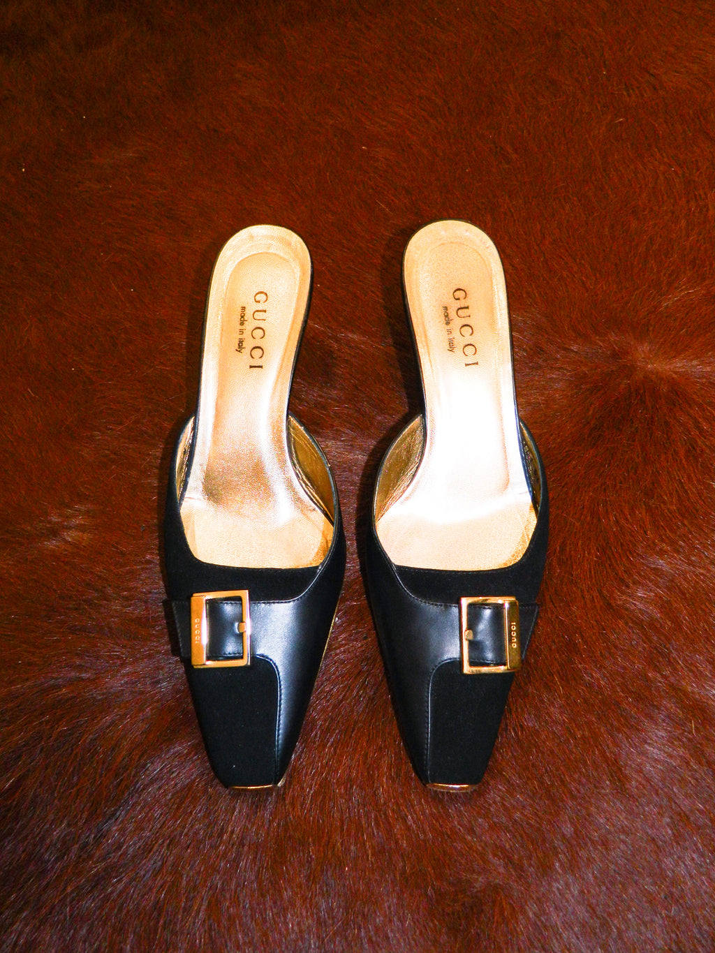 Gucci Black & Gold Mules
