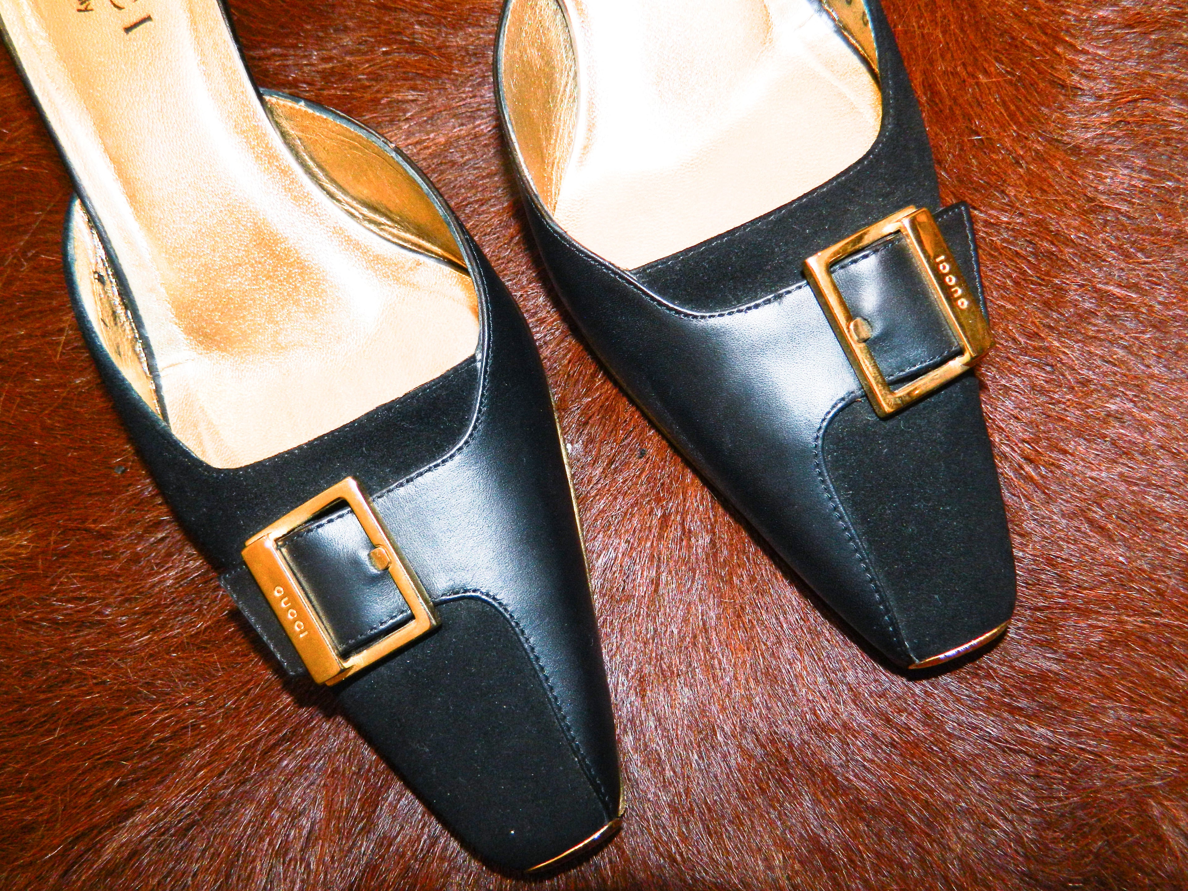 Gucci Black & Gold Mules