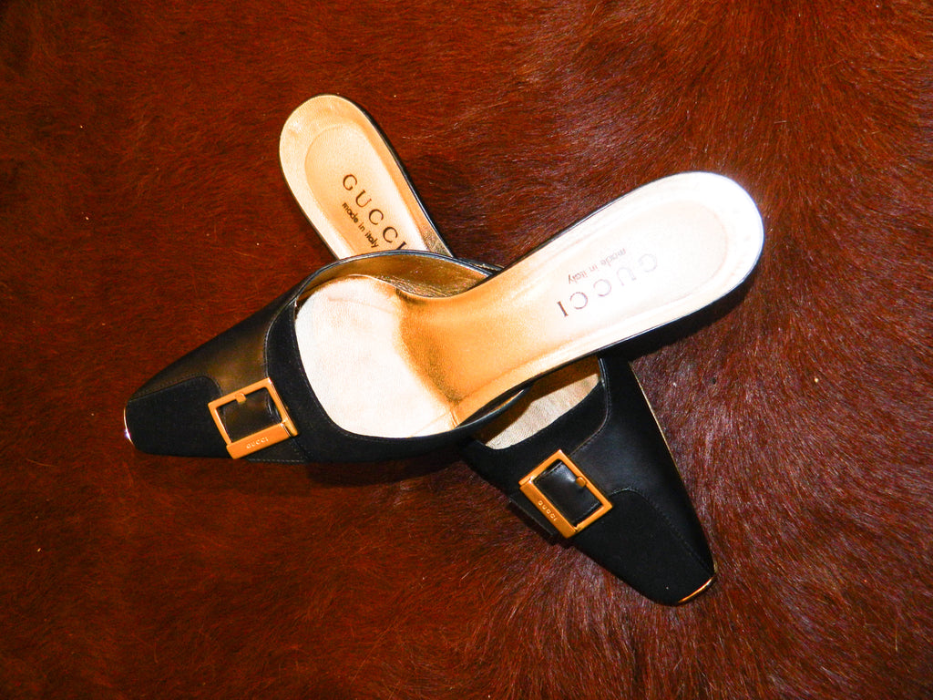 Gucci Black & Gold Mules