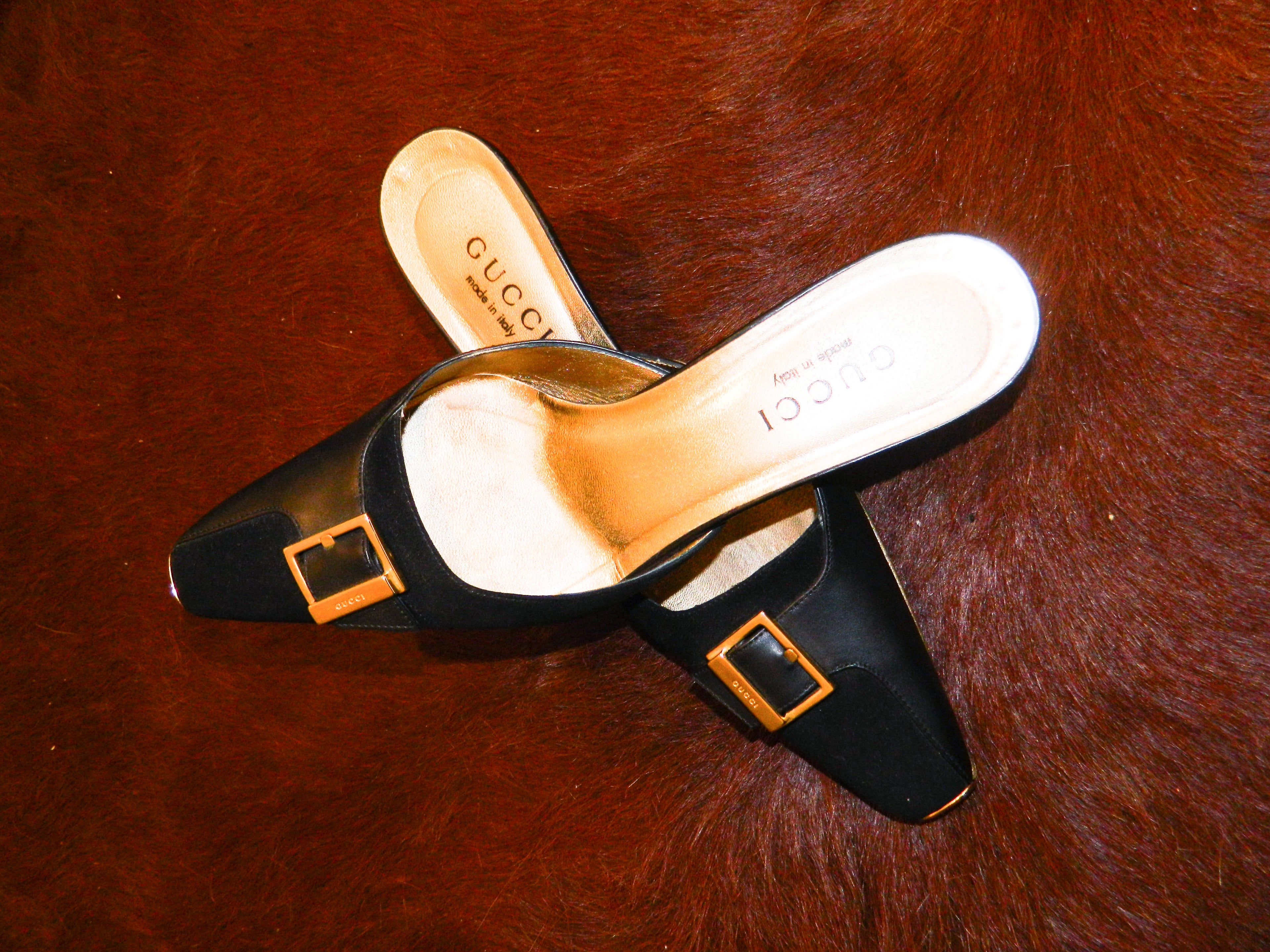 Gucci Black & Gold Mules
