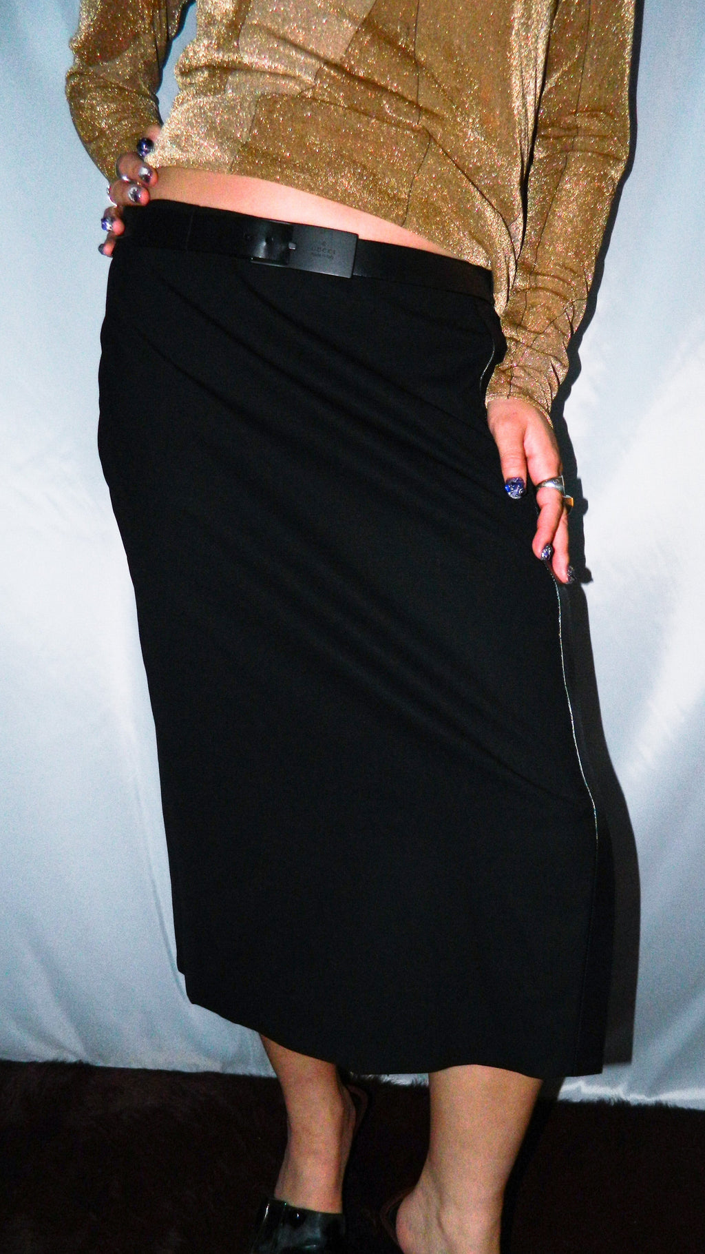GUCCI BLACK SKIRT WITH LEATHER BELT