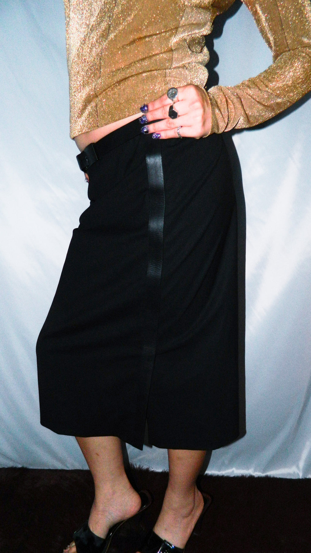 GUCCI BLACK SKIRT WITH LEATHER BELT