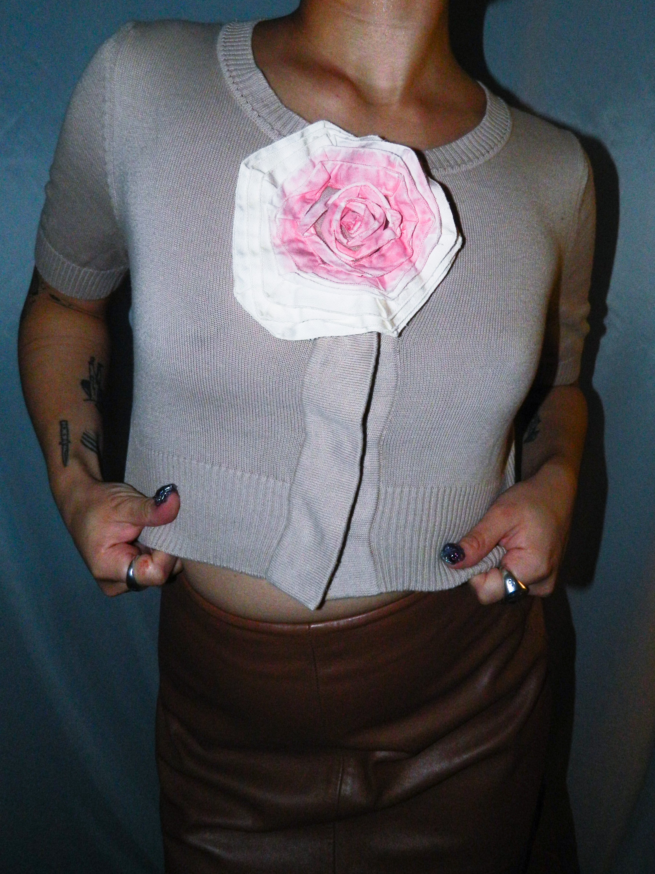 FENDI FLORAL APPLIQUE CROPPED CARDIGAN