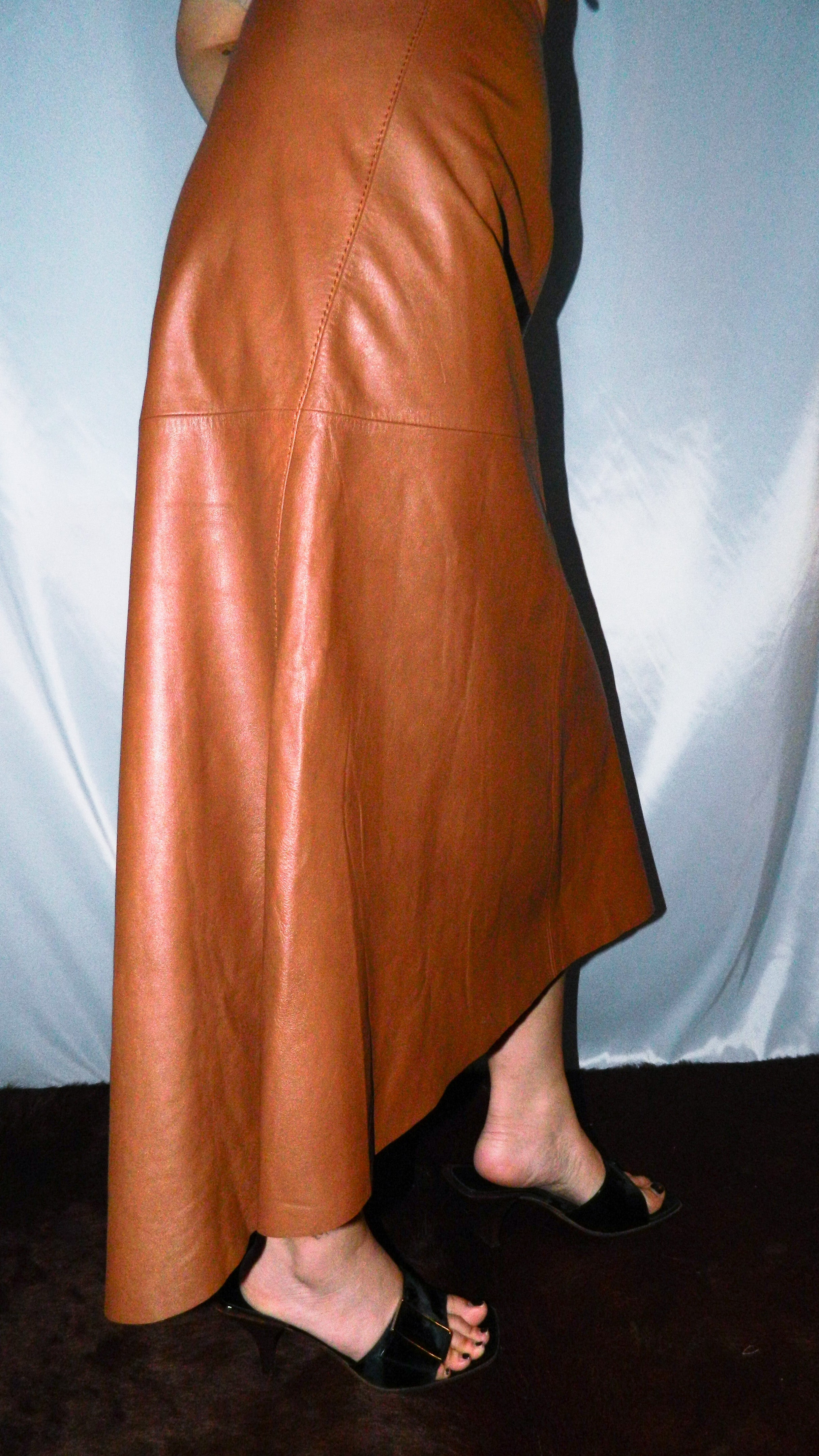 DKNY BROWN LEATHER HI-LOW SKIRT