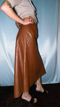 DKNY BROWN LEATHER HI-LOW SKIRT