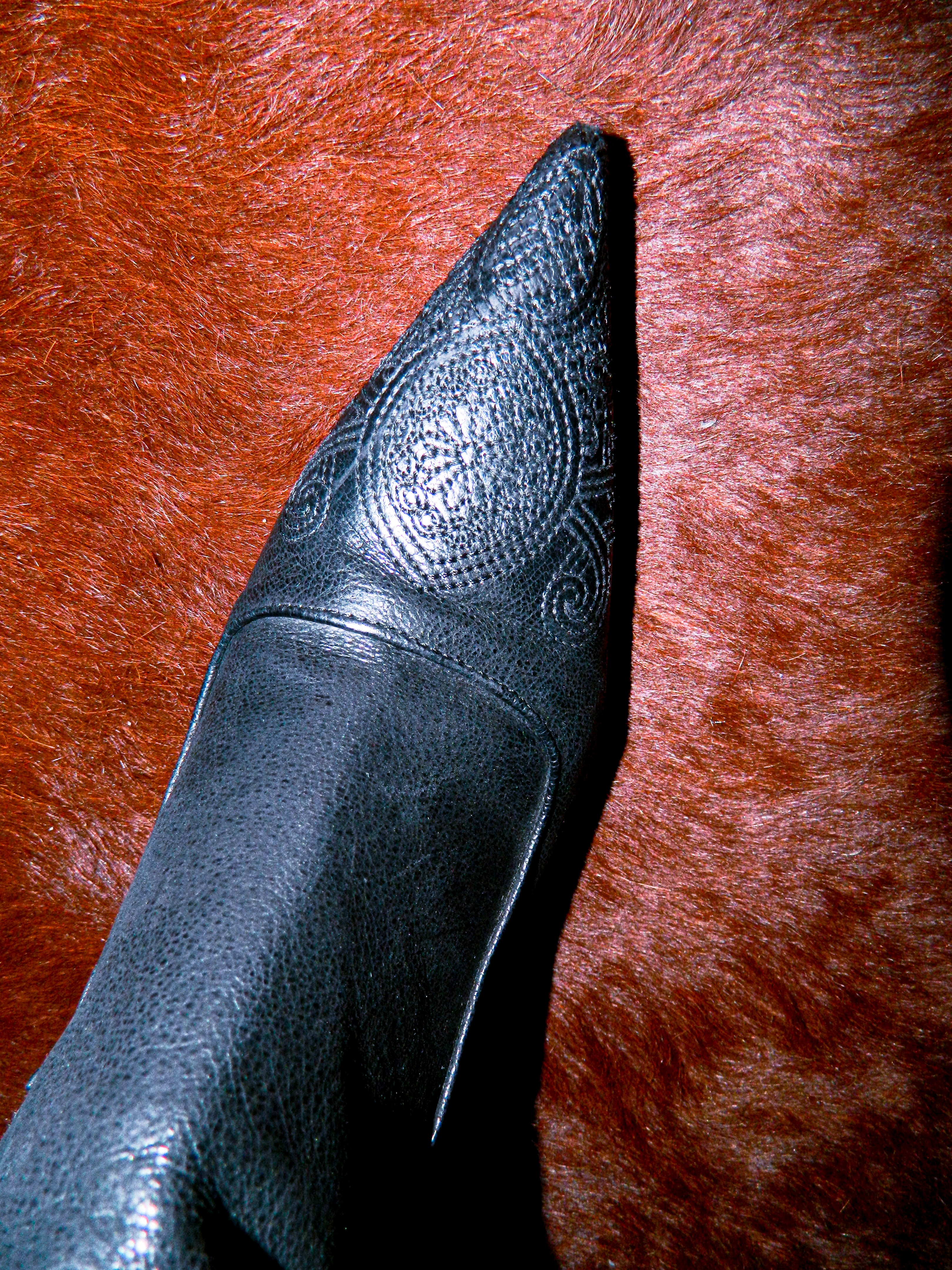 PRADA ANTIQUE FLOWER DESIGN LEATHER BOOTS