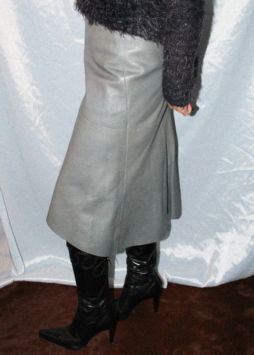 DKNY GREY LEATHER SKIRT