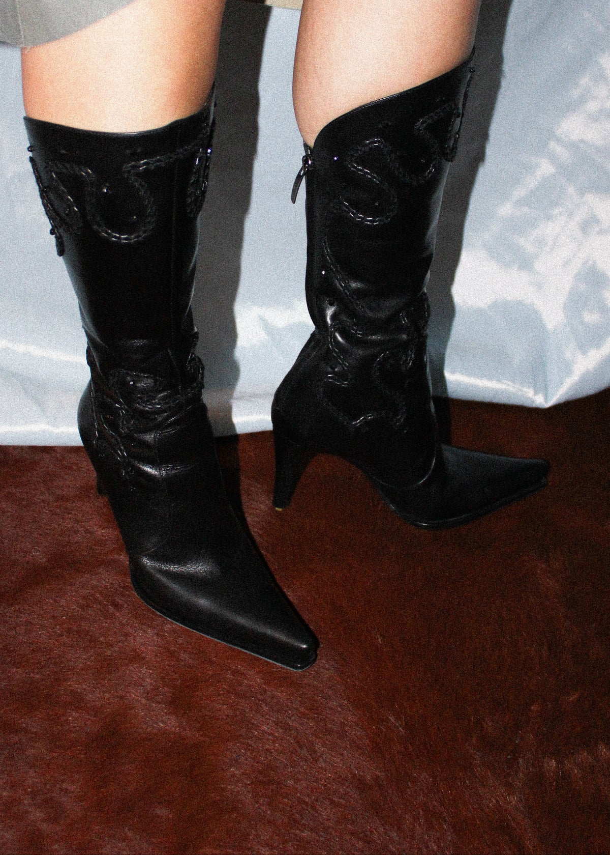 SERGIO ROSSI COWBOY EMBELLISHED BOOTS (SIZE 35)