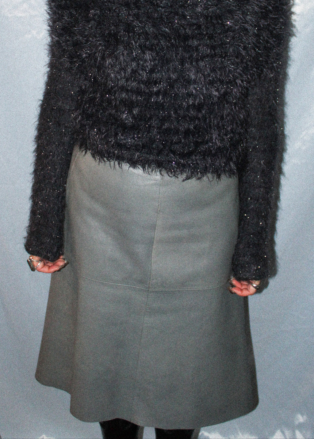DKNY GREY LEATHER SKIRT