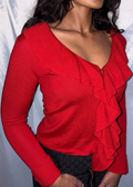 DKNY Red Ruffle Knit Top