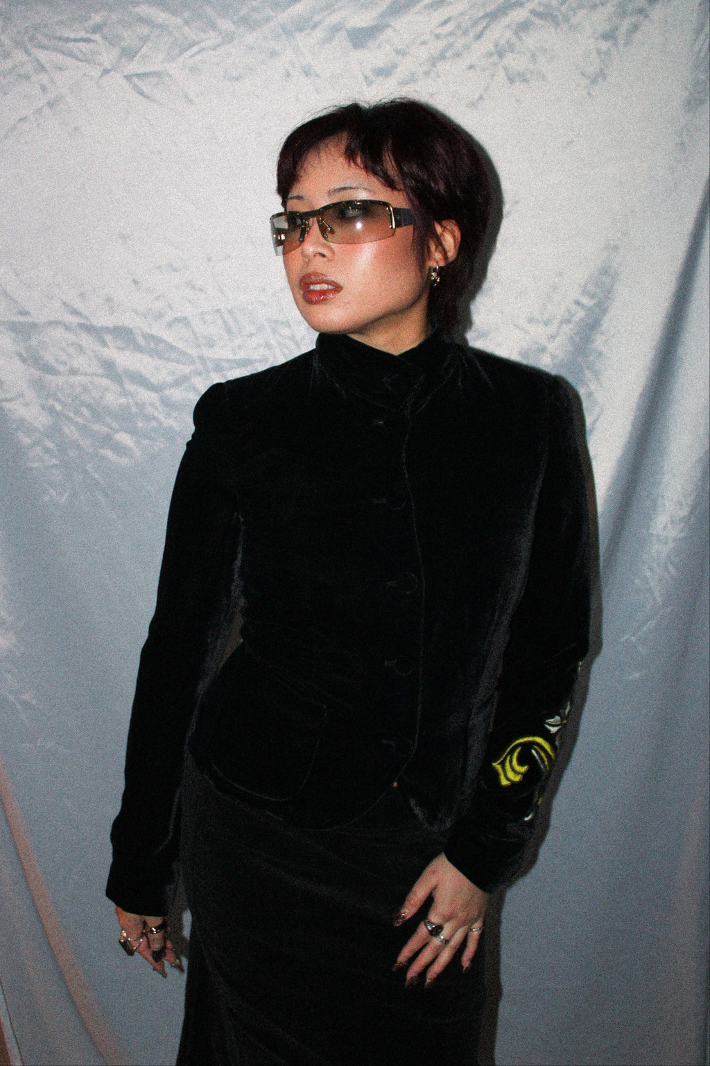 EMPORIO ARMANI VELVET EMBROIDERED JACKET