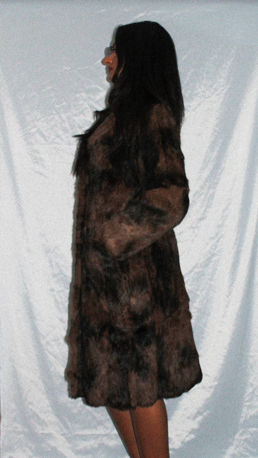 DKNY BROWN RABBIT FUR LONGLINE COAT