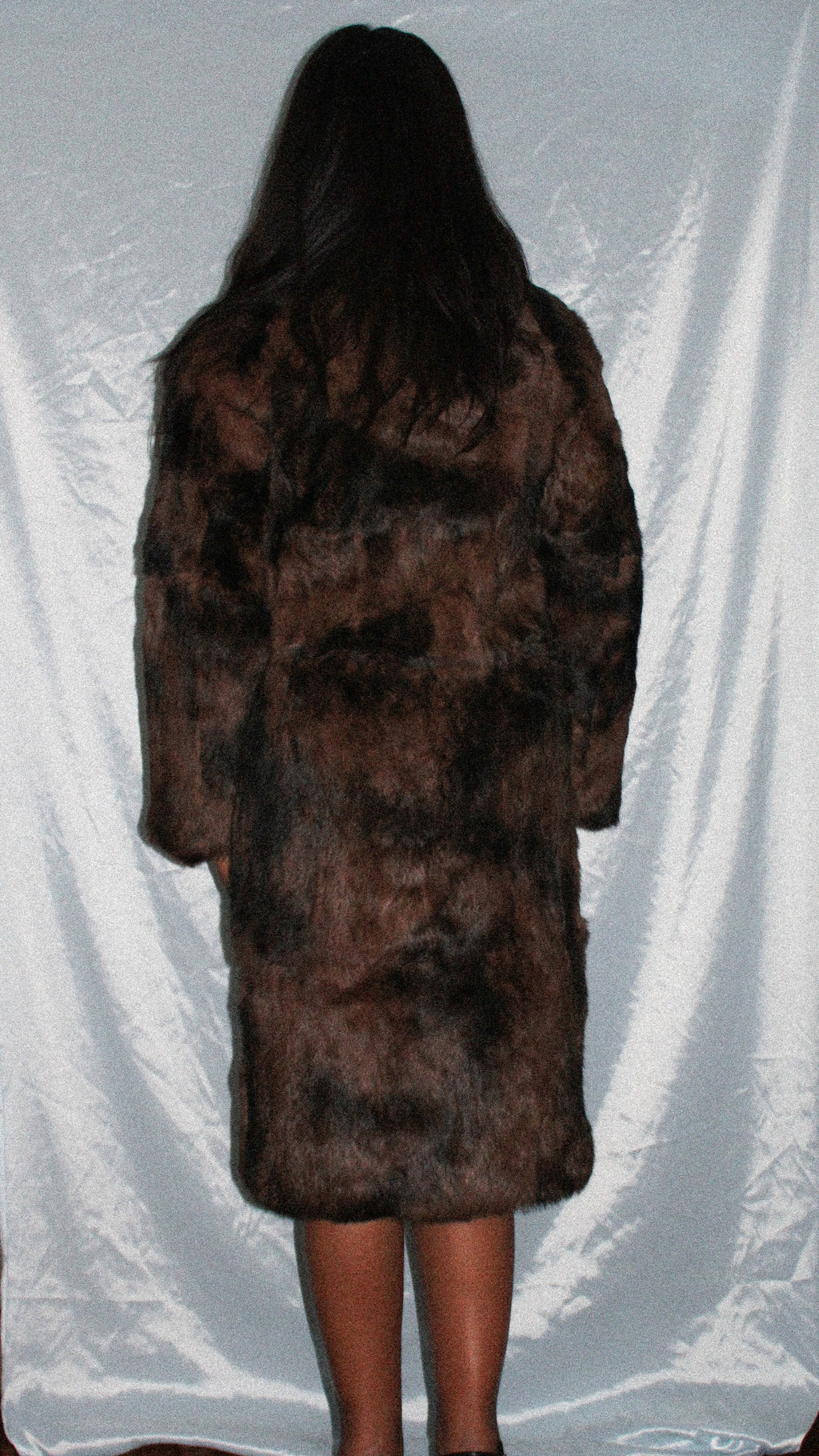 DKNY BROWN RABBIT FUR LONGLINE COAT