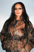 DKNY BROWN RABBIT FUR LONGLINE COAT
