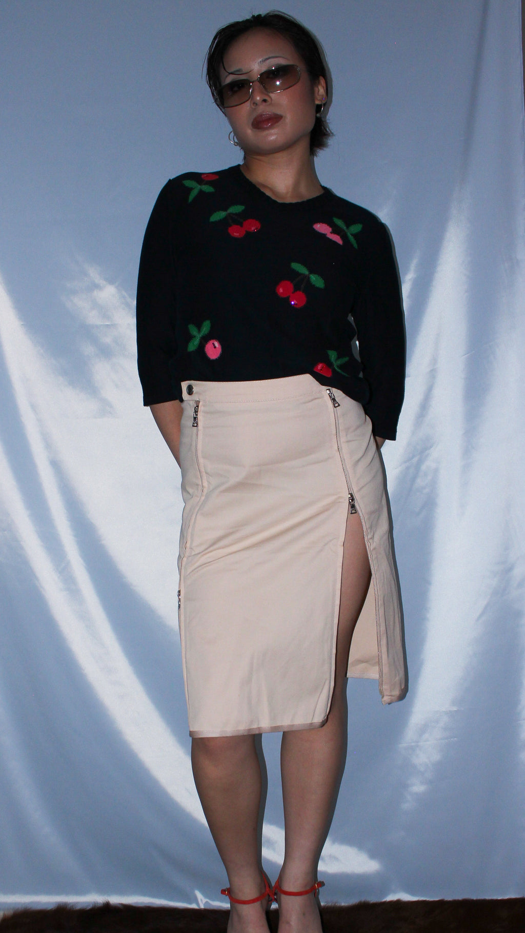 PRADA SPORT DOUBLE ZIP MIDI SKIRT