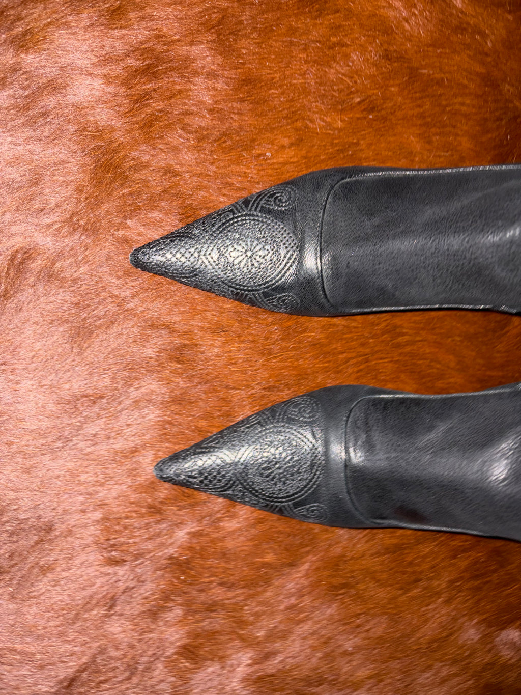 PRADA ANTIQUE FLOWER DESIGN LEATHER BOOTS