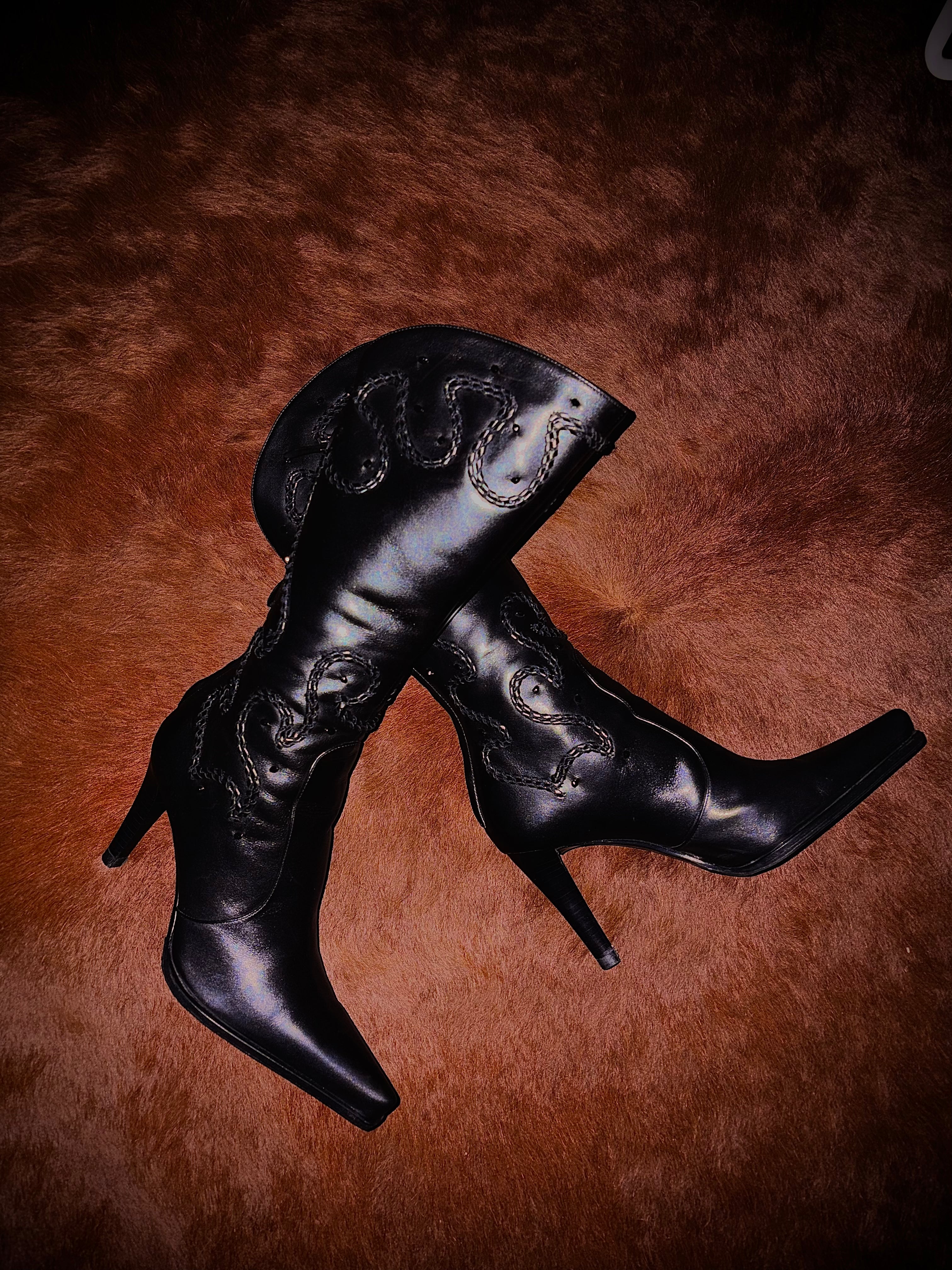 SERGIO ROSSI COWBOY EMBELLISHED BOOTS (SIZE 35)