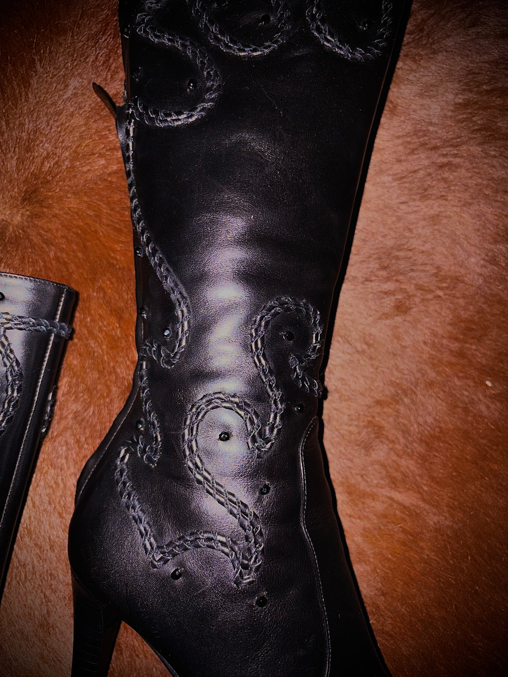 SERGIO ROSSI COWBOY EMBELLISHED BOOTS (SIZE 35)