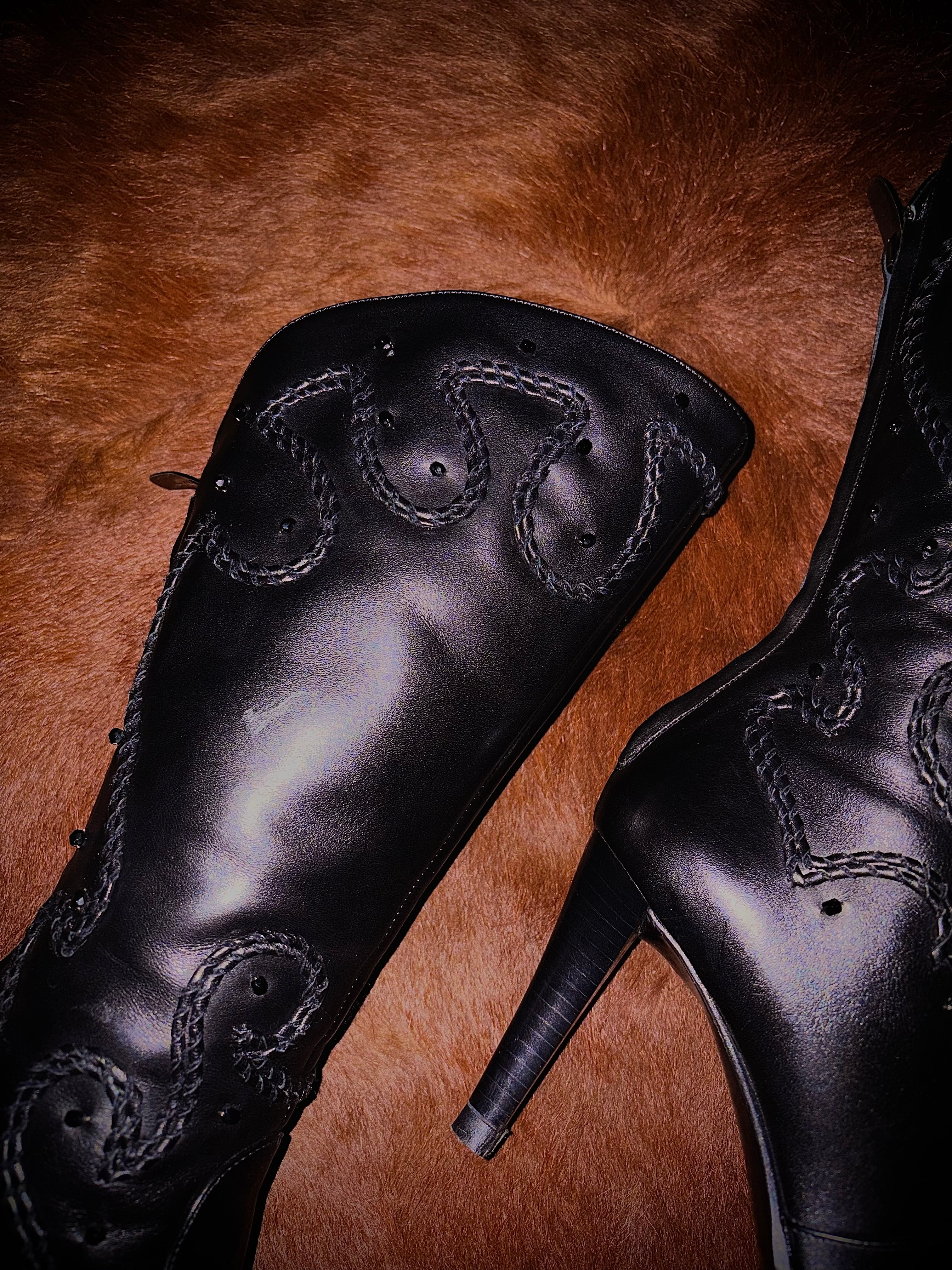 SERGIO ROSSI COWBOY EMBELLISHED BOOTS (SIZE 35)