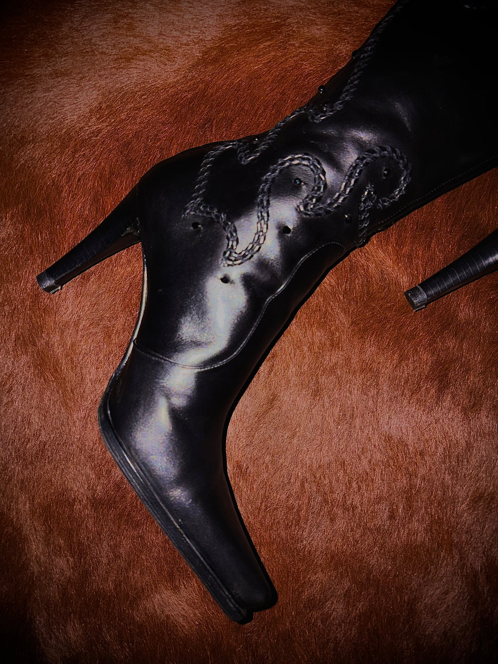SERGIO ROSSI COWBOY EMBELLISHED BOOTS (SIZE 35)