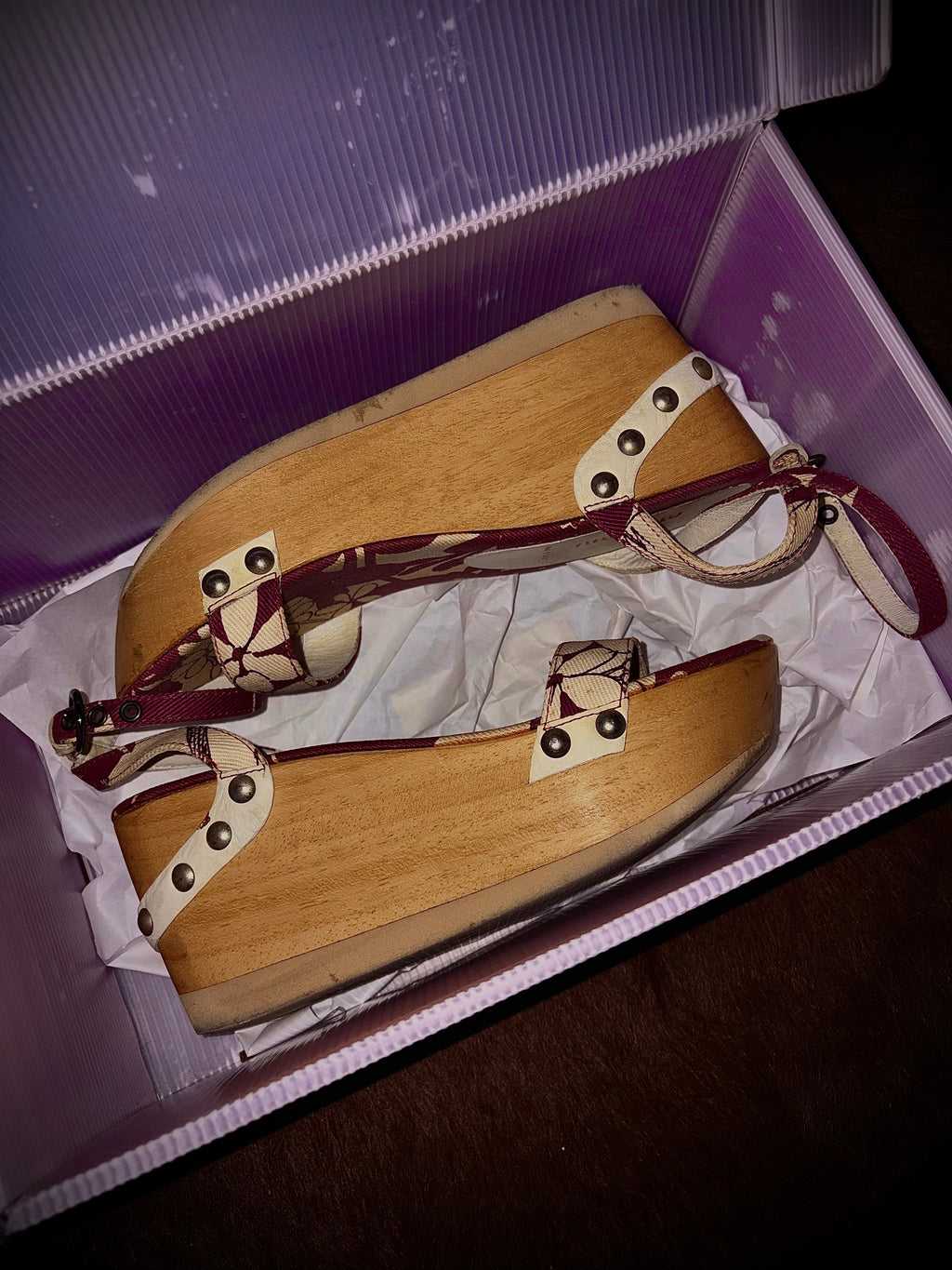 MIU MIU S/S 2003 HIBISCUS PRINT PLATFORM SANDALS (SIZE 37)