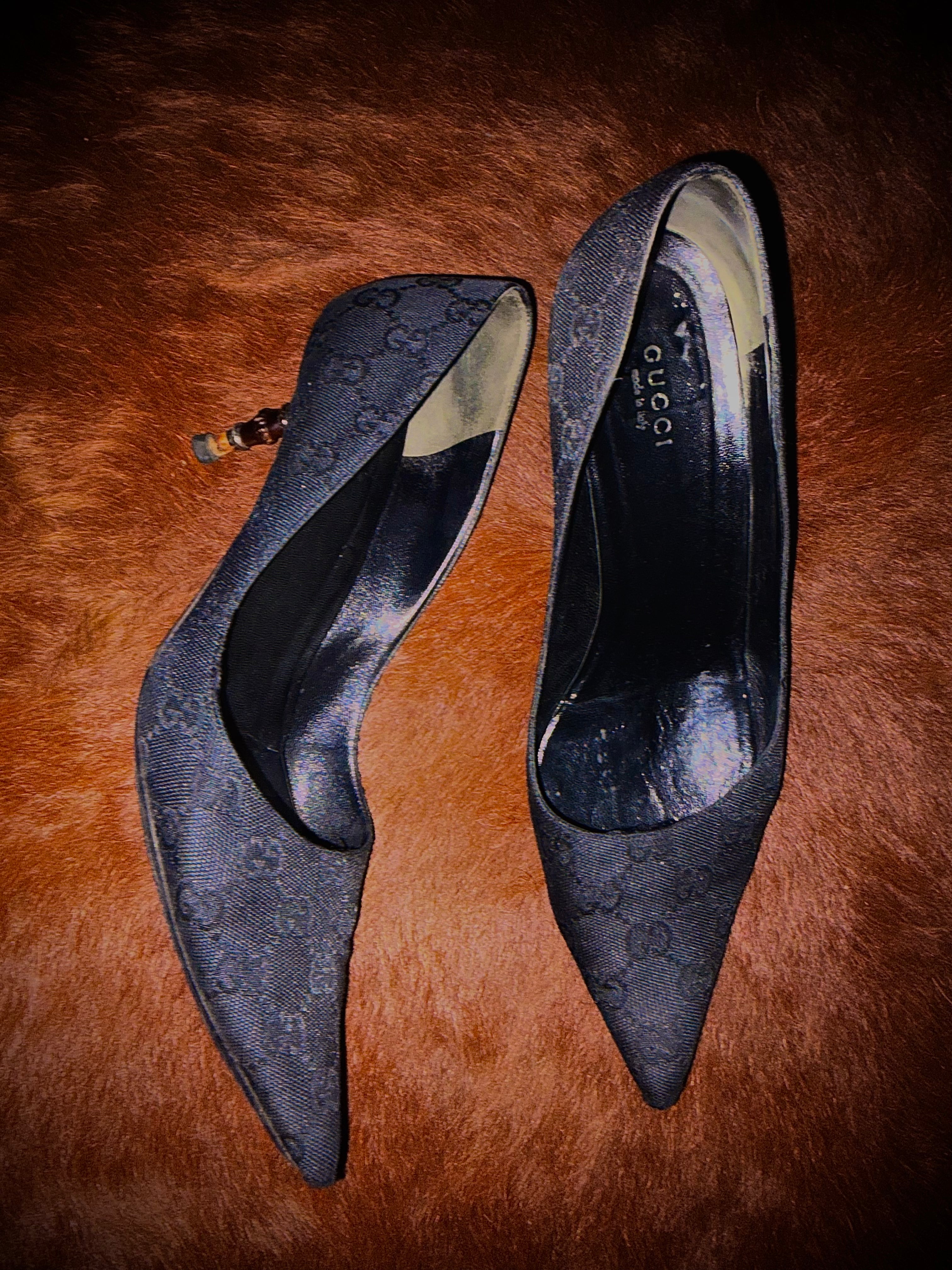 GUCCI BY TOM FORD MONOGRAM BAMBOO HEELS (SIZE 38)
