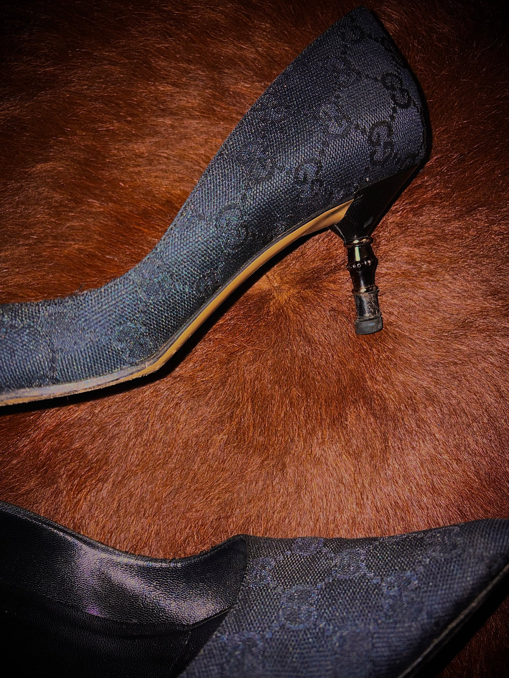 GUCCI BY TOM FORD MONOGRAM BAMBOO HEELS (SIZE 38)