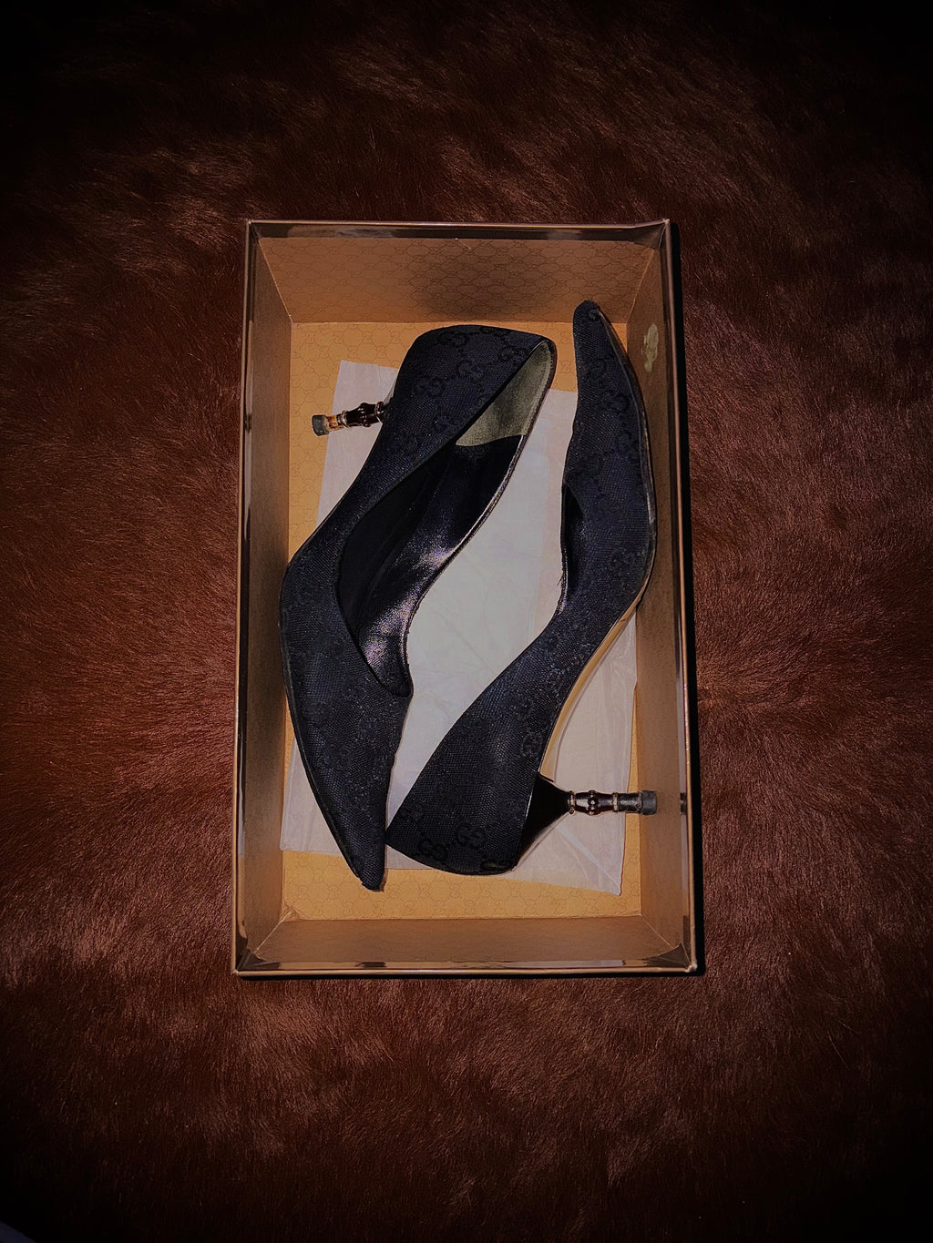 GUCCI BY TOM FORD MONOGRAM BAMBOO HEELS (SIZE 38)