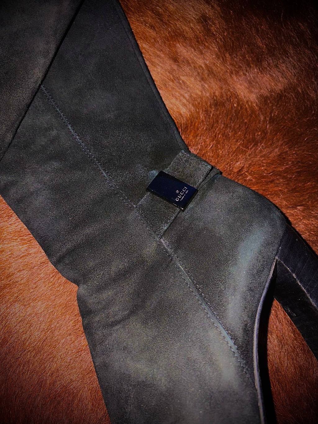GUCCI SUEDE METAL PLATE BOOTS (SIZE 36)