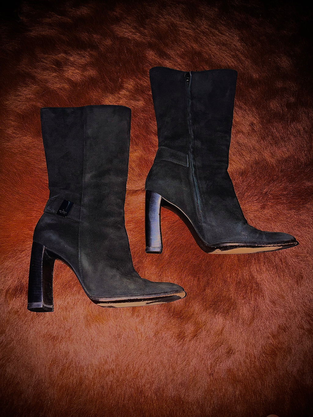 GUCCI SUEDE METAL PLATE BOOTS (SIZE 36)