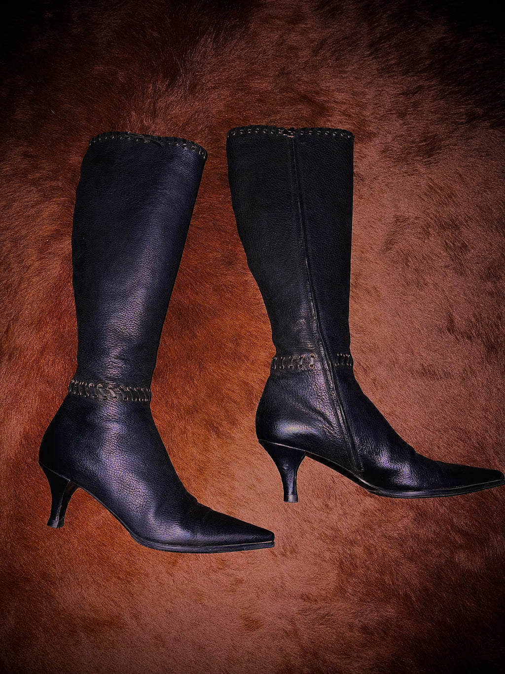 PRADA LEATHER BRAIDED BOOTS (SIZE 37)