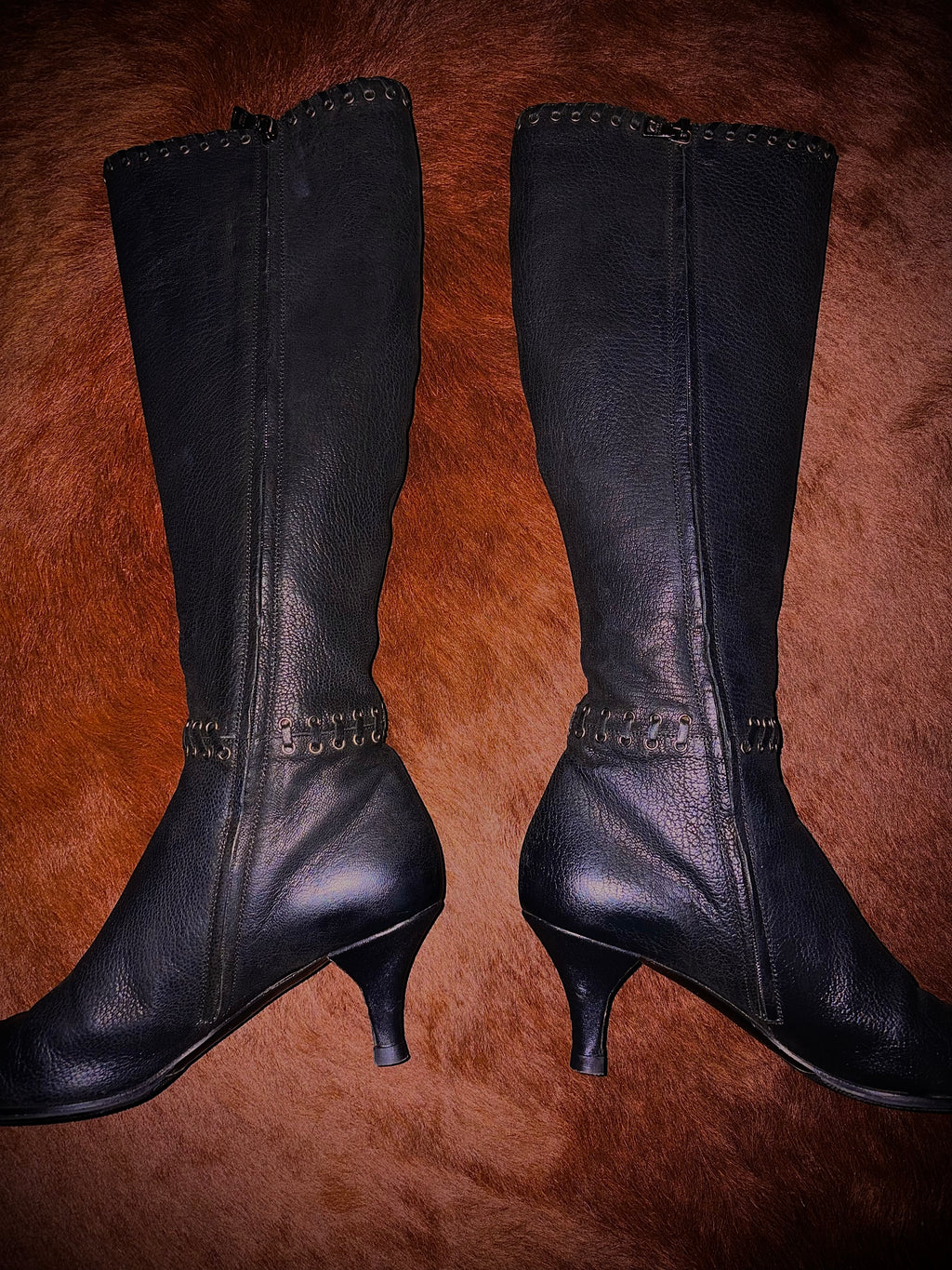 PRADA LEATHER BRAIDED BOOTS (SIZE 37)