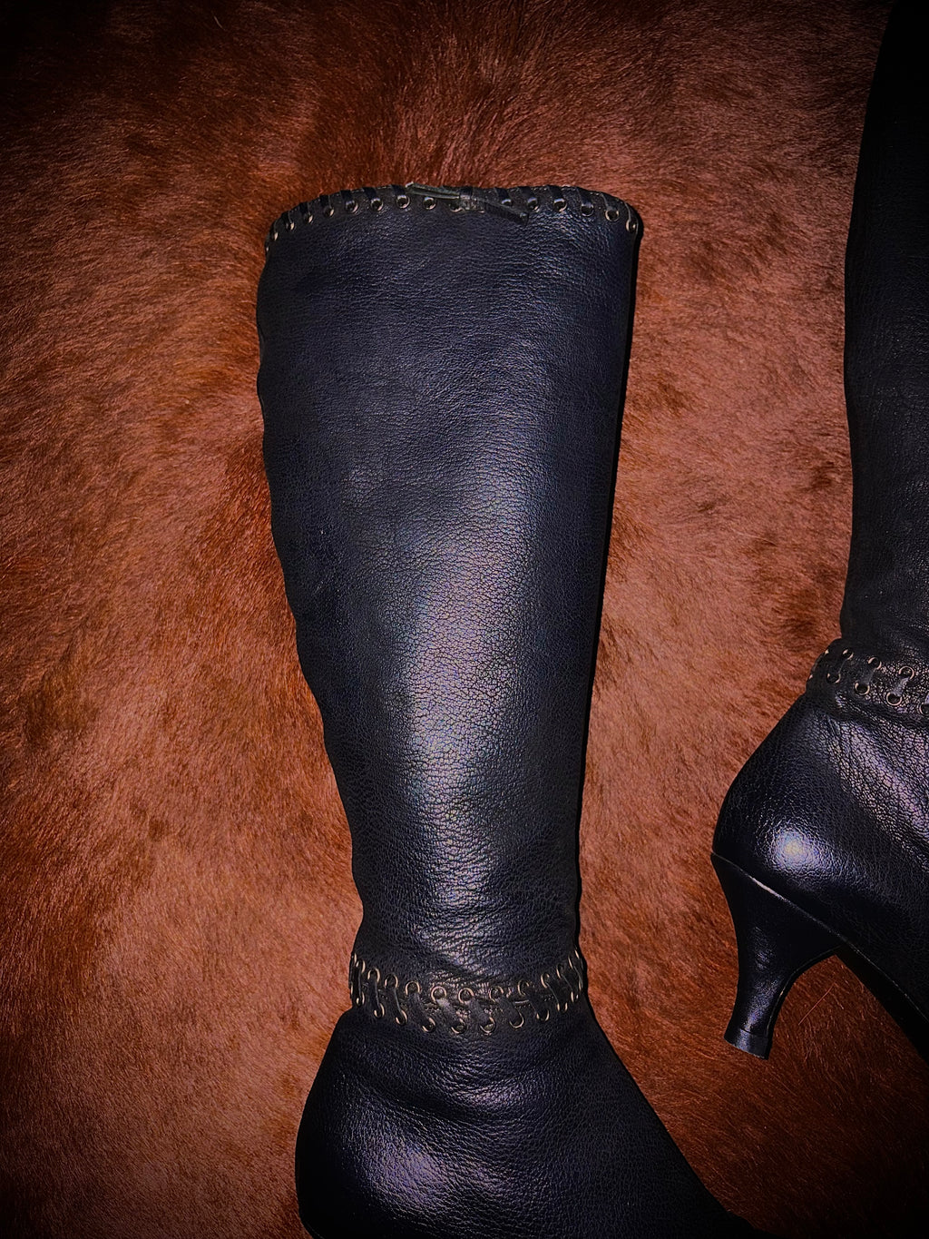 PRADA LEATHER BRAIDED BOOTS (SIZE 37)