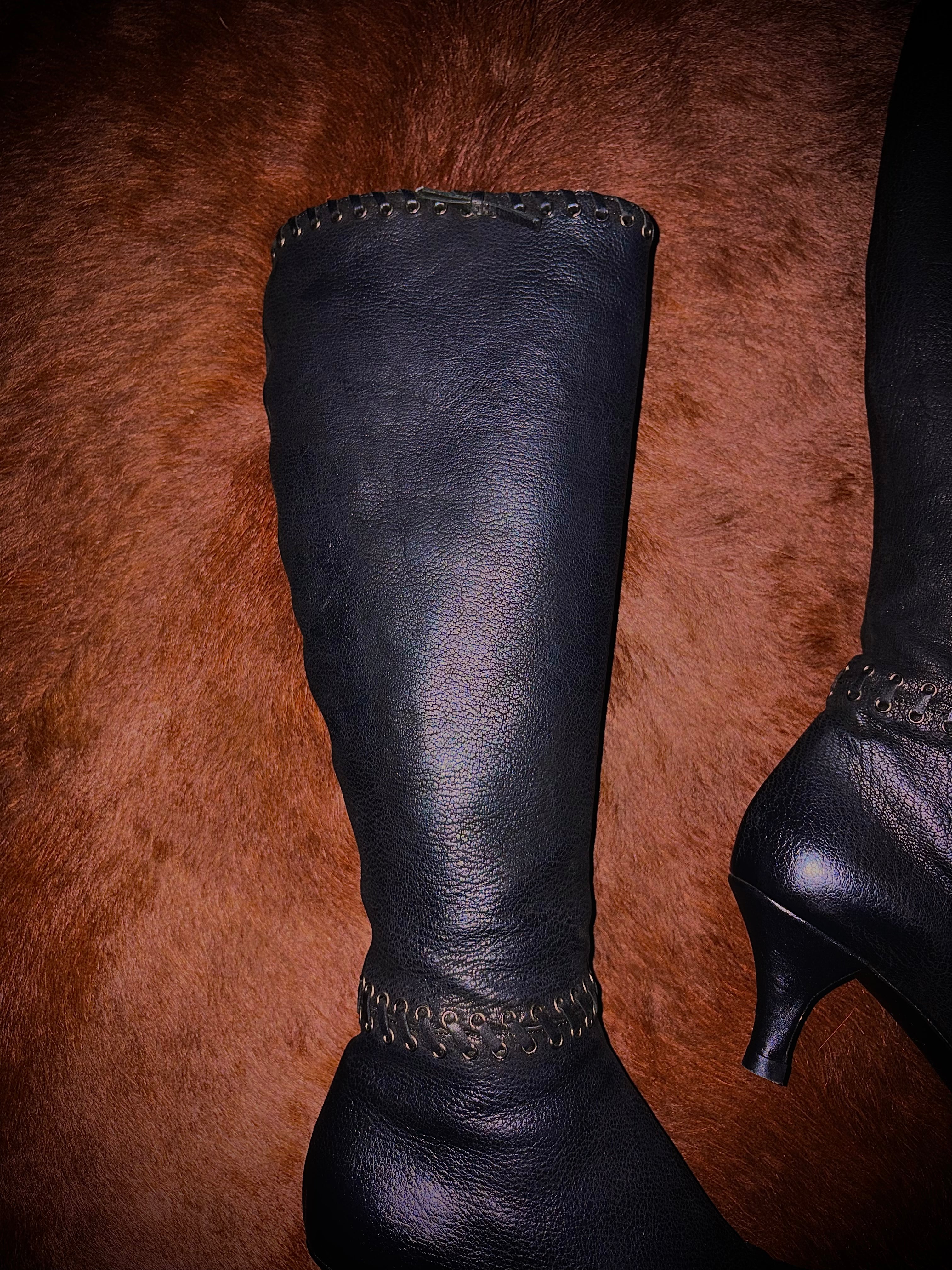 PRADA LEATHER BRAIDED BOOTS (SIZE 37)