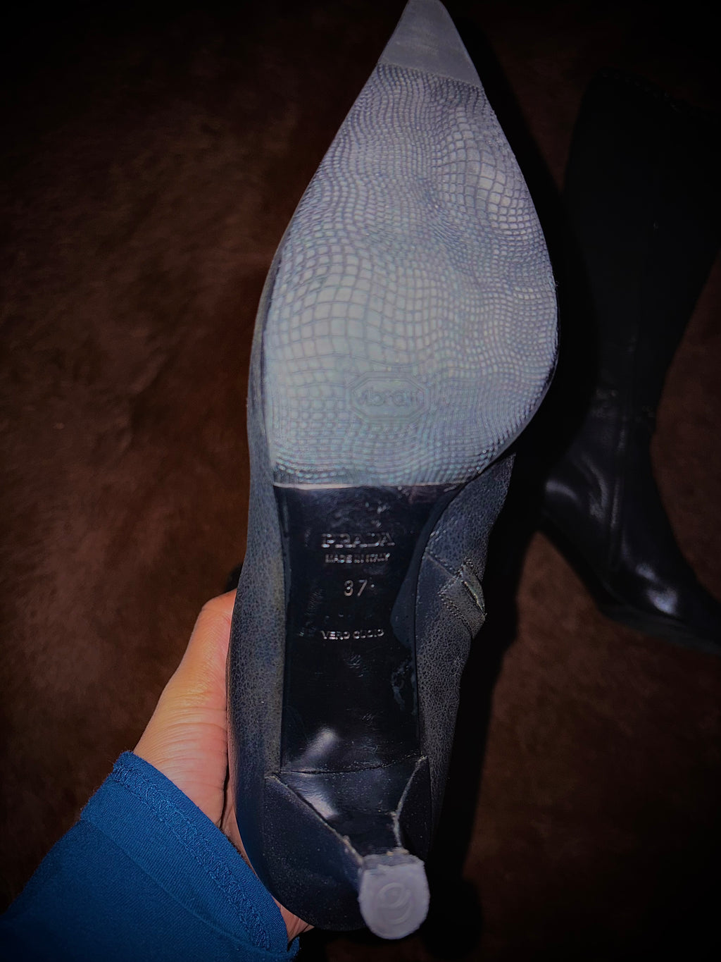PRADA LEATHER BRAIDED BOOTS (SIZE 37)