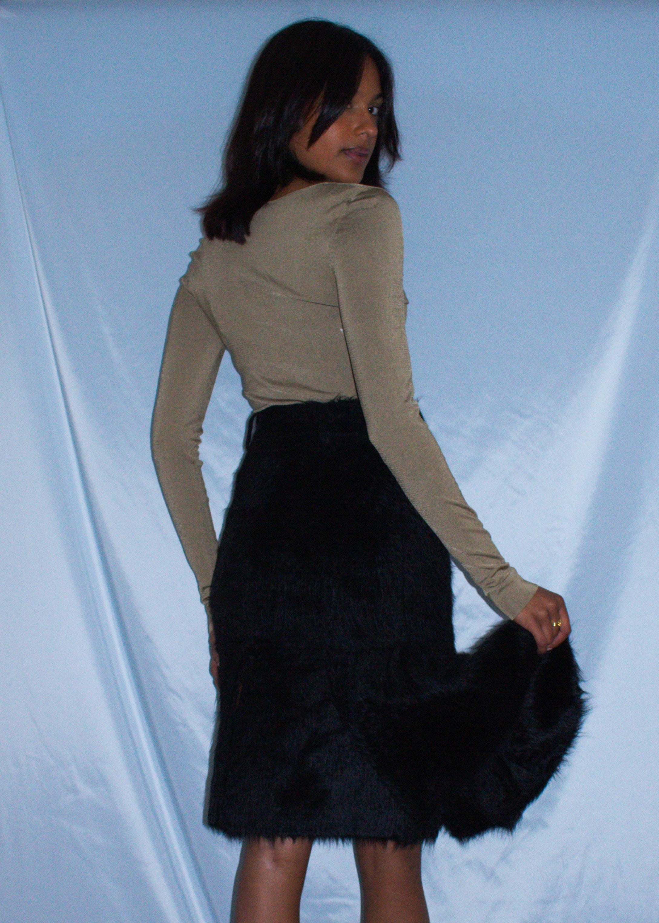 PRADA BLACK ALPACA FLUTED SKIRT F/W 2017