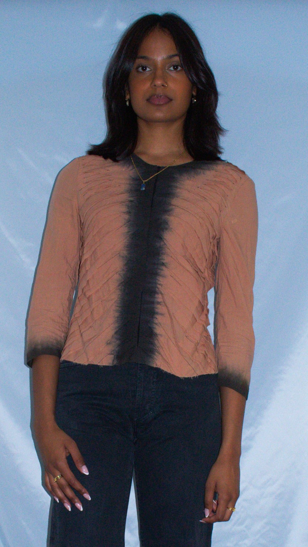 PRADA SPRING 2004 BEIGE TIE DYE TOP
