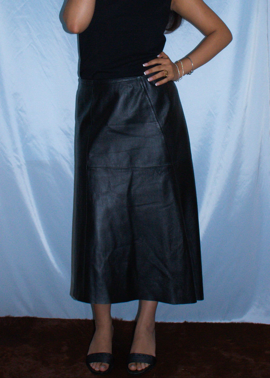 DKNY BLACK LEATHER HI-LOW SKIRT