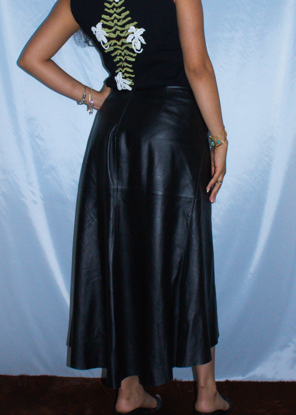 DKNY BLACK LEATHER HI-LOW SKIRT